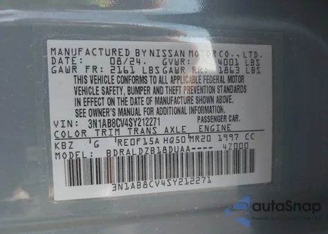 2025 Nissan Sentra Sv z USA, uszkodzony, nr VIN 3N1AB8CV4SY212271